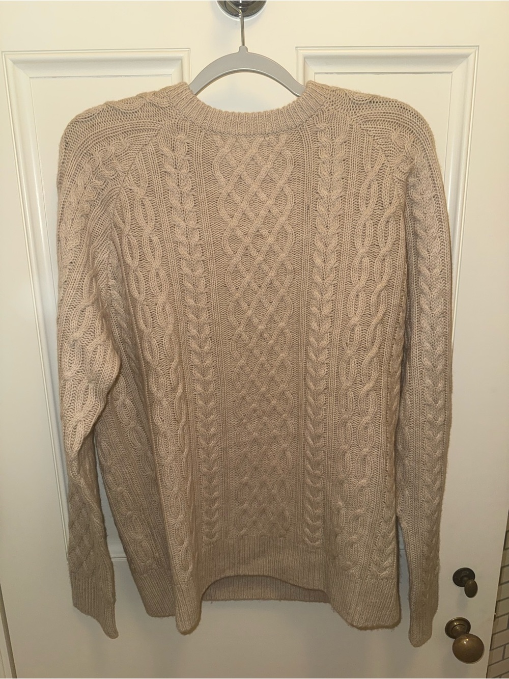 Men's Cable Knit Merino Wool Crewneck Sweater - Beige